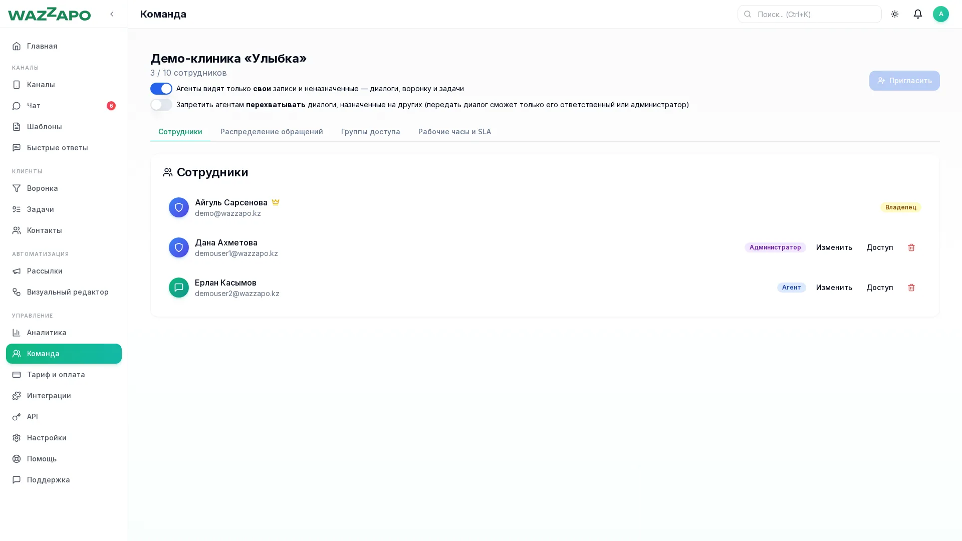 Сотрудники и права