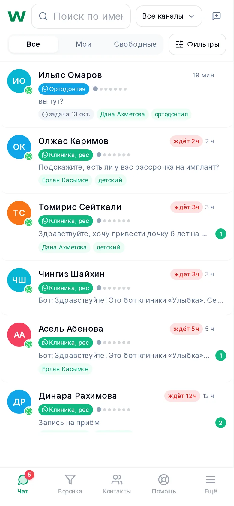 Список диалогов Wazzapo на телефоне